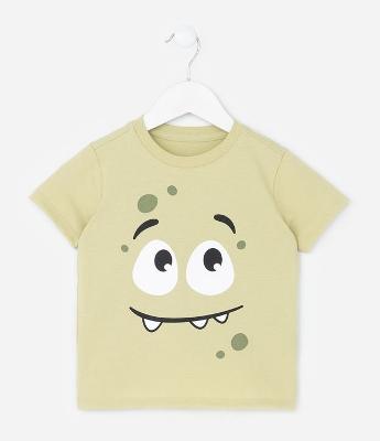 Camiseta Infantil com Estampa Carinha de Monstrinho - Tam 1 a 6 Anos