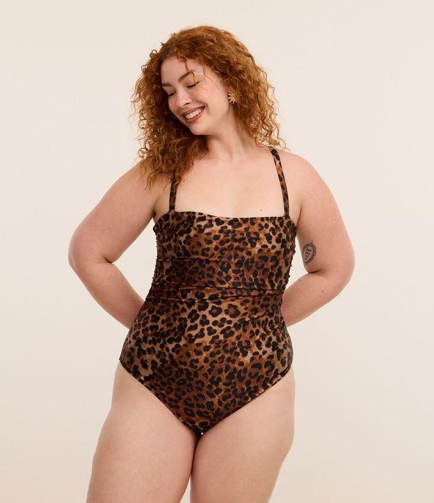 Maiô Reto em Microfibra Animal Print Onça Curve e Plus Size - 2