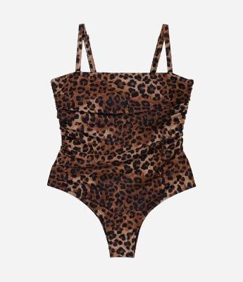 Maiô Reto em Microfibra Animal Print Onça Curve e Plus Size