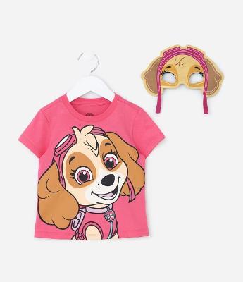 Camiseta Infantil com Estampa e Máscara Skye - Tam 1 a 6 Anos