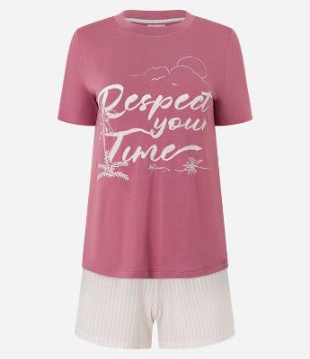Pijama Short Doll em Viscose com Estampa Respect Your Time