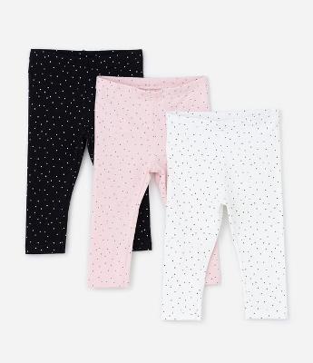 Kit 03 Calças Leggings Infantis com Estampa Poá- Tam RN a 18 Meses