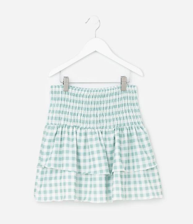 Saia Curta Infantil em Anarruga com Estampa Xadrez Vichy - Tam 5 a 14 Anos - 1