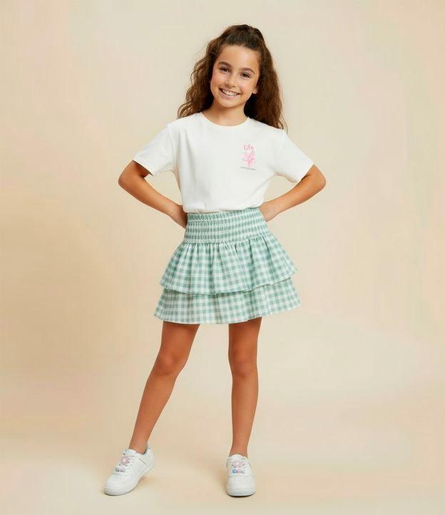 Saia Curta Infantil em Anarruga com Estampa Xadrez Vichy - Tam 5 a 14 Anos - 2