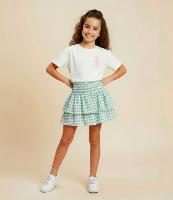 Saia Curta Infantil em Anarruga com Estampa Xadrez Vichy - Tam 5 a 14 Anos - 2