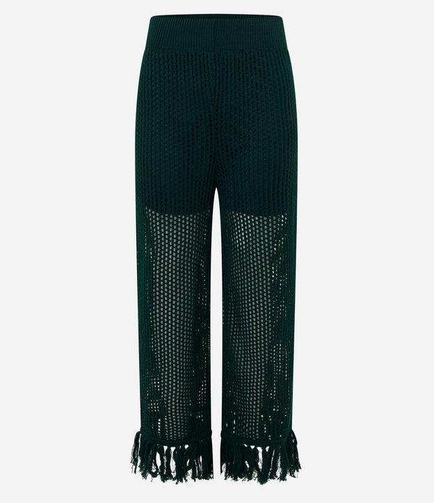 Calça Reta em Tricô com Cintura Alta e Franja na Barra - 1