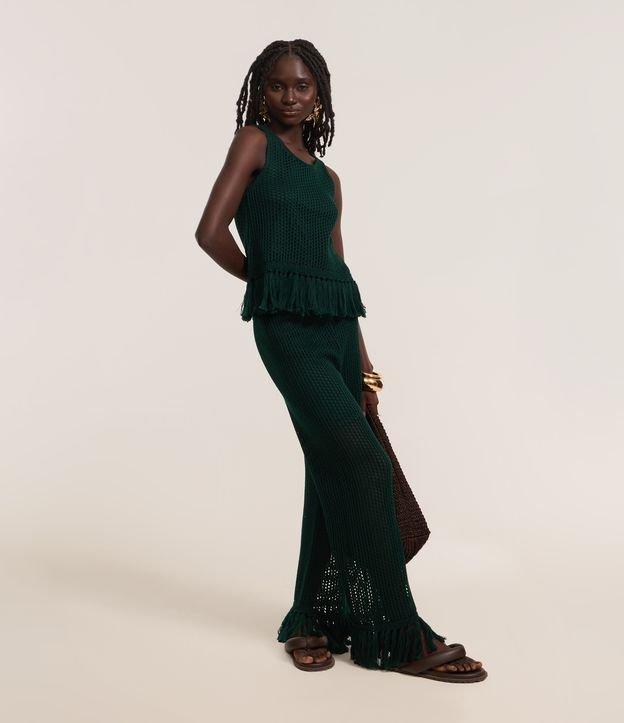 Calça Reta em Tricô com Cintura Alta e Franja na Barra - 2