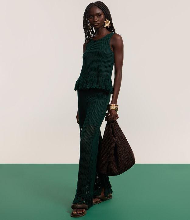 Calça Reta em Tricô com Cintura Alta e Franja na Barra - 4