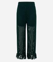 Calça Reta em Tricô com Cintura Alta e Franja na Barra - 1