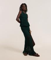 Calça Reta em Tricô com Cintura Alta e Franja na Barra - 2