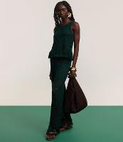 Calça Reta em Tricô com Cintura Alta e Franja na Barra - 4