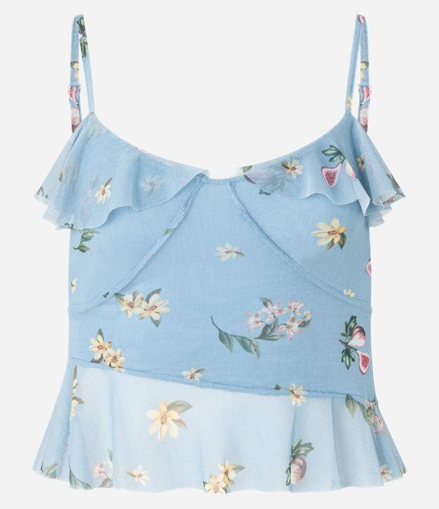 Blusa em Tule com Alça Fina e Estampa Floral Liberty com Babados - 1