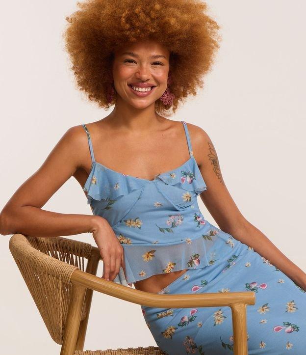 Blusa em Tule com Alça Fina e Estampa Floral Liberty com Babados - 2