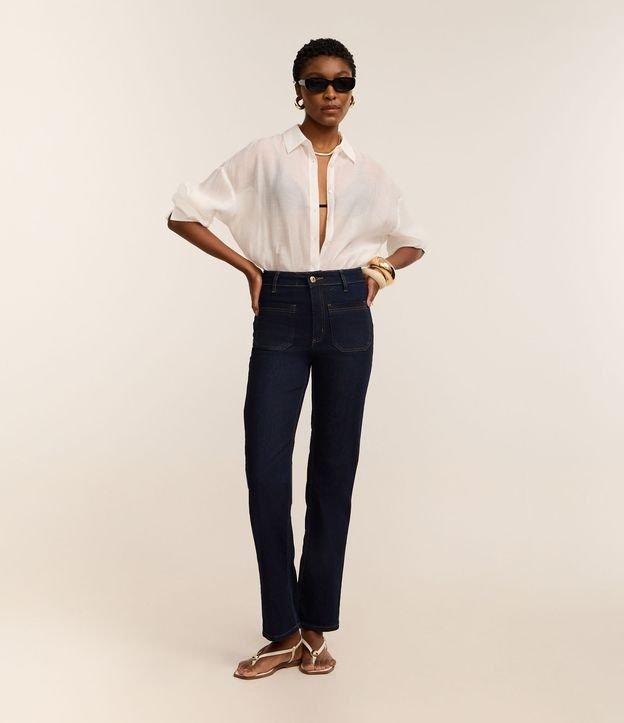 Calça Reta Cintura Média em Jeans - 2