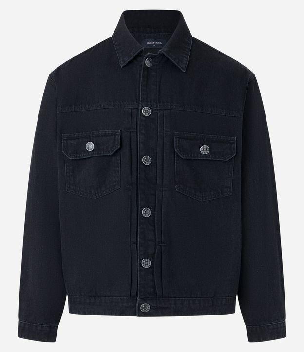 Jaqueta Trucker Jeans com Gola Colarinho Bolsos e Abotoamento - 1