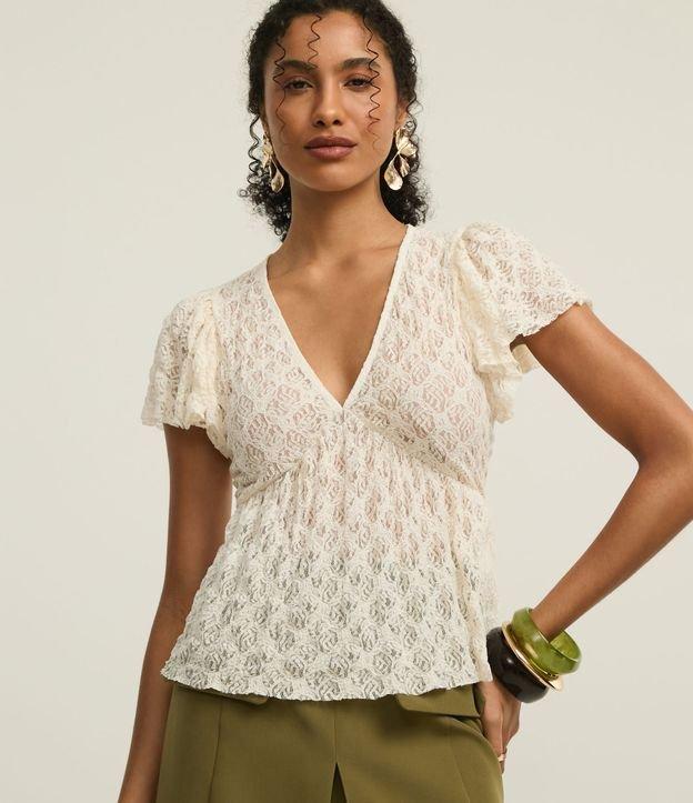 Blusa em Renda com Manga Bufante e Textura Diferenciada - 2