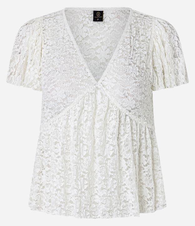 Blusa em Renda com Manga Bufante e Barra Franzida - 1