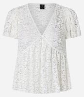 Blusa em Renda com Manga Bufante e Barra Franzida - 1