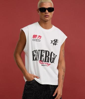 Regata Diferenciada em Algodão com Estampa Lettering Energy Racing