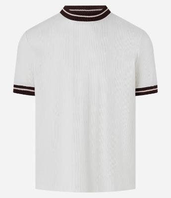 Camiseta em Algodão com Viés em Ribana Contrastante e Textura Vertical