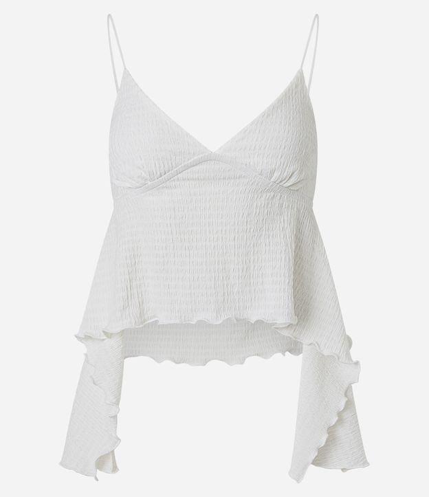 Blusa Curta Texturizada com Alças Finas e Pontas - 1