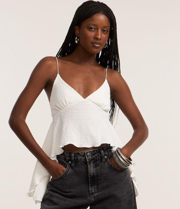 Blusa Curta Texturizada com Alças Finas e Pontas - 2