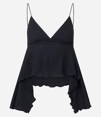 Blusa Curta Texturizada com Alças Finas e Pontas