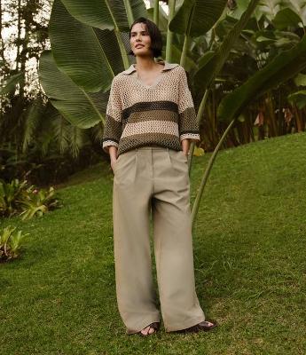 Calça Wide Leg em Alfaiataria com Cinto
