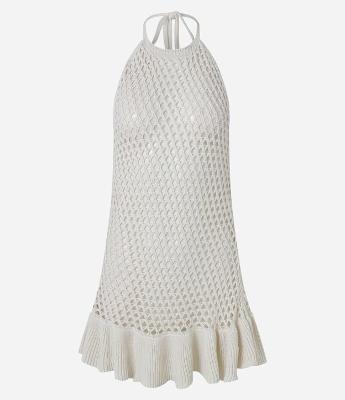 Saída de Praia Vestido Frente Única em Crochê com Babado na Barra