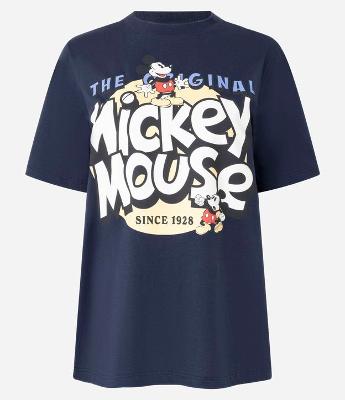 Camiseta Alongada em Algodão com Estampa Mickey Mouse