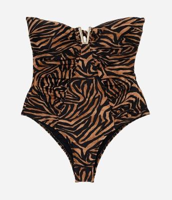 Maiô Bandeau com Estampa Animal Print Zebrado e Alças Removíveis