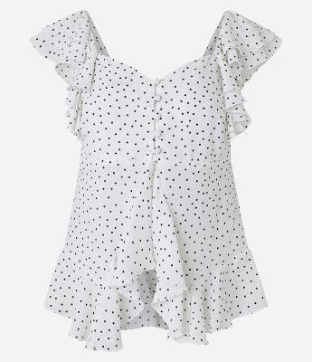 Blusa Peplum em Crepe com Babado no Ombro e Estampa Poá