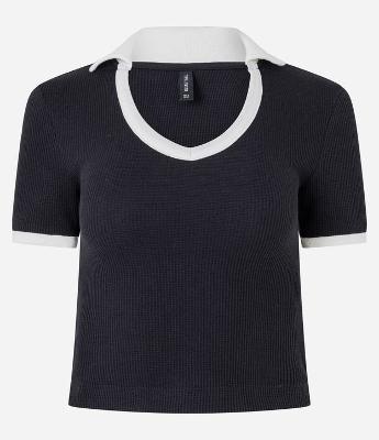 Blusa em Algodão com Gola Polo Contrastante e Textura