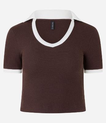 Blusa em Algodão com Gola Polo Contrastante e Textura