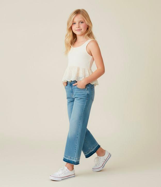 Calça Wide Infantil em Jeans com Barra Desfiada - Tam 5 a 14 Anos - 2
