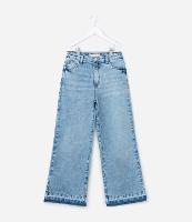 Calça Wide Infantil em Jeans com Barra Desfiada - Tam 5 a 14 Anos - 1