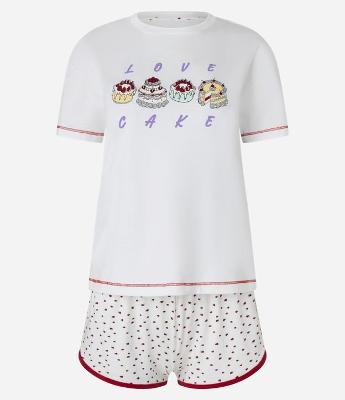 Pijama Short Doll em Algodão com Estampa Love Cake
