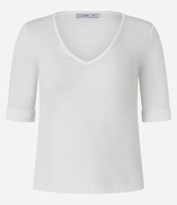 Blusa em Ribana com Decote V e Manga Dobrada