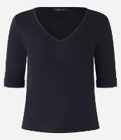 Blusa em Ribana com Decote V e Manga Dobrada - 1