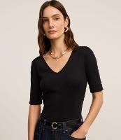 Blusa em Ribana com Decote V e Manga Dobrada - 2