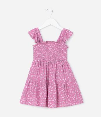 Vestido Infantil em Viscose com Estampa de Florzinha e Babadinhos - Tam 1 a 6 Anos