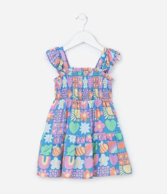 Vestido Infantil em Viscose com Frufru e Estampa Divertida - Tam 1 a 6 Anos