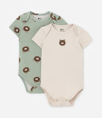 Kit 02 Bodies Infantis com Estampa de Urso - Tam 0 a 18 Meses