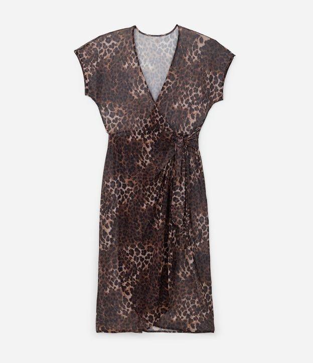 Saída de Praia Vestido Envelope em Tule com Estampa Animal Print Onça Curve & Plus Size - 1