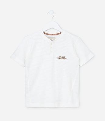 Camiseta Infantil Texturizada com Bordado Lettering - Tam 5 a 14 Anos