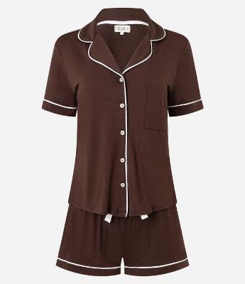 Pijama Short Doll Americano em Viscolycra com Vieses Contrastantes