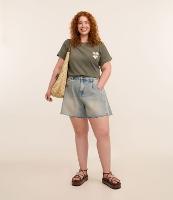 Short Evasê em Jeans Dirty com Barra a Fio Curve & Plus Size - 1