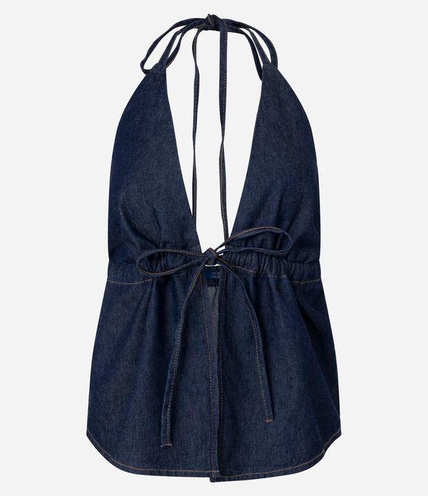 Blusa Frente Única em Jeans com Laço Frontal - 1