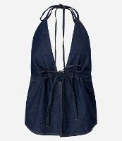 Blusa Frente Única em Jeans com Laço Frontal - 1