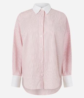 Camisa Oversized em Tricoline com Listras de Fio Tinto